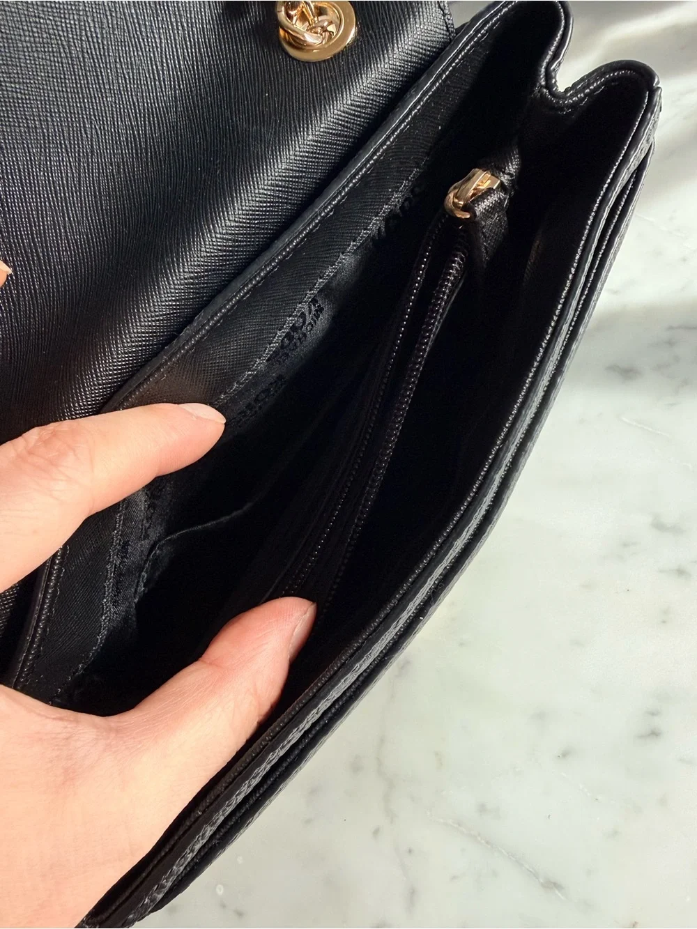 Michael Kors Black Pebbled Leather Shoulder Bag with Gold Hardware